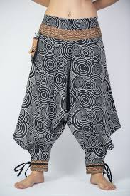 Swirls Prints Thai Hill Tribe Fabric Women S Harem Pants With Ankle Straps In Black