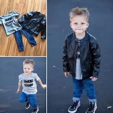 Lil Dude 3 Piece Set Includes Faux Leather Jacket Stay Wild Shirt And Jeans By Hudson Kids Toddler Boy Fashion Faux Leather Jackets Leather Jacket