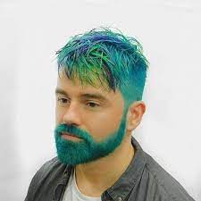 Man Colorful Hair Blue Teal Mens Hairstyles Beard Images Men Hair Color