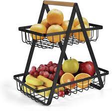 Save on tiered fruit holder. Amazon Com 2 Tier Countertop Fruit Basket Fruit Bowl Bread Basket Vegetable Holder For Kitchen Storage Black Kitchen Dining