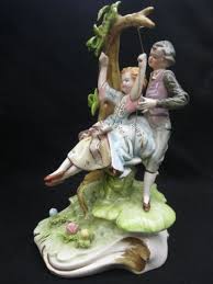 Vintage Italian Capodimonte Porcelain Figurine Boy Push Girl On Swing Vintage Italian Porcelain Figurines Figurines