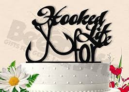 Gone fishing cake topper printable, available here. Fishing Hooked Hooks Hunter Couple Bride And Groom Wedding Cake Topper Shefinds