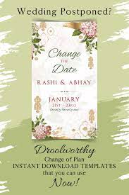 Electronic Change The Date Template As Hindu Wedding Postponement Indian Change The Date Invitation Digital Postponement Spring Diy Invite Pastel Wedding Invitations Wedding Invitations Wedding Reception Menu