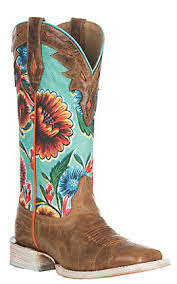 Cowboy boot accessories with hand made fabric rose flowers | etsy. Ariat Women S Circuit Champion Dusty Brown And Turquoise Floral Print Wide Square Toe Western Boots Cavender S