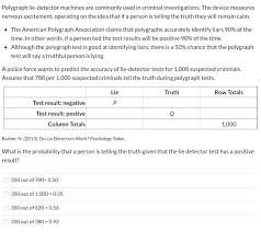 The basic idea behind a lie detector is that our bodies can betray us. Solved Polygraph Lie Detector Machines Are Commonly Used Chegg Com