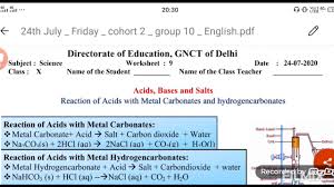 Gnctd X Science English Medium Worksheet 09 24 07 2020 Acids Bases N Salts Rxn Wid Metal Carbonates Youtube