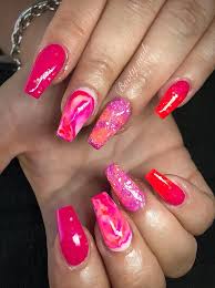 Find this pin and more on acrylic nail designs by emerson rose. Booty Nails All Acrylic Pink Orange Marble And Glitter X Facebook