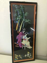 A product of thailand that expresses a wonderful home decorative ambiance. Stunning Jade Geisha Asian Large Oriental Framed Wall Art Shadowbox Imitation 1 Art Wall Art Fantastic Art