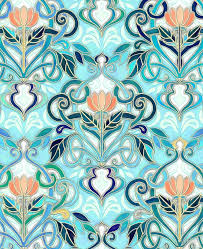 It features parrot tulips, wisteria, and a luna moth in reds, greens and blues. Flower Pattern Art Nouveau 750x920 Wallpaper Teahub Io