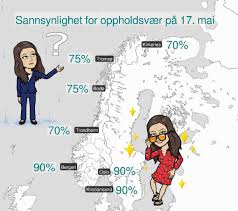 Siste pressemeldinger fra meteorologisk institutt våtere mai måned i oslo enn i bergen 1.6.2021 14:50:37 cest | pressemelding i løpet av mai kom det hele 96,8 millimeter regn i oslo, mens bergen kun fikk 53,5 millimeter. Vaer 17 Mai Altfor Tidlig A Varsle 17 Mai Vaeret Her Gjor Meteorologene Likevel Et Forsok