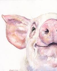 Happy Pig Portrait Print Of The Original Watercolor Love Painting Art Cute Sweet Painting Decor Sweet Pink Farm Animal By Cute Paintings Pig Painting Farm Art