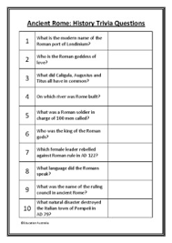 We suggest each round include 10 questions. Ancient Rome History Trivia Questions Quiz 20 Questions With Answers