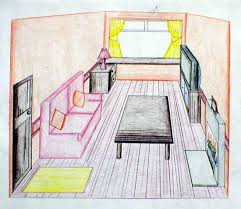 Black sakura micron 08 white a4 paper pencil ruler stump drawing a house in perspective: Example Single Point Perspective Interior Room