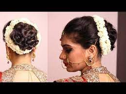 Hairstyle Twisted Bun With Gajara Bridal Hairstyle Youtube Bridal Hair Buns Bun Hairstyles Indian Bridal Hairstyles