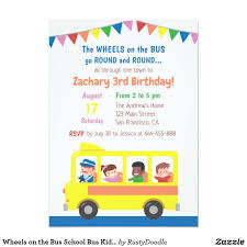 Wheels On The Bus School Bus Kids Birthday Party Invitation Zazzle Com Kids Birthday Party Invitations Wheels On The Bus Birthday Party Invitations