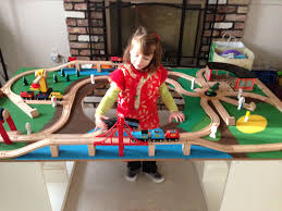 Train Table 4x8 Piece Of Mdf 2 Storage Bins From Ikea And A Ton Of Craft Paint Oh And A Wooden Tr Train Table Childrens Bedroom Storage Baby Boy Room Decor