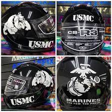 Marine Corps Themed Helmet On The Hjc Cs R3 By Airgraffix Com Big Thanks To All The Service Men And Women Out There Serving Our Co Usmc Custom Helmets Marines