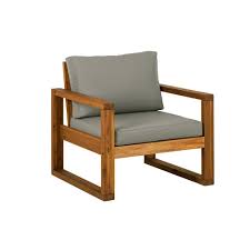 Our club chair features a sleek design with light finish arms and legs and string/rope sides for calm, breezy look. Brown Open Side Acacia Wood Outdoor Lounge Chair With Ottoman And Gray Cushion Hdwoschotbr The Home Depot Lounge Chair Outdoor Wood Patio Chairs Contemporary Outdoor Lounge Chairs