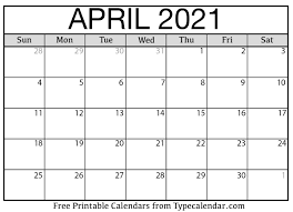 Monthly calendar for the month april in year 2021. Free Printable April 2021 Calendars