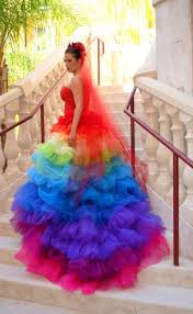 Items Similar To Ricky Lindsay Esperanza Haute Couture Rainbow Evening Gown Dress Spanish Formal Ball Runwa Rainbow Wedding Dress Rainbow Dress Rainbow Wedding