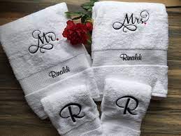 Embroidered Mr Mrs Towel Set Bride Gift Groom Gift Wedding Gift Shower Gift Personalized Gift Housewarming Gift Anniversary Gift In 2021 Embroidery Gifts Embroidered Gifts Embroidered Wedding Gifts