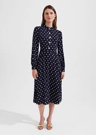 Hobbs navy and discount white spot dress