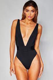 One Piece Solid Low Back High Leg Belted Deep V Swimsuit So493 One Piece Two Piece Swimsuits One Piece Swimsuit
