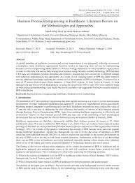 Pdf Business Process Reengineering In Healthcare Literature Review On The Methodologies And Approaches