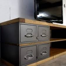 Meuble Tv En Acier Et Bois Industriel Chene Ou Epicea Ref Oakland Meuble Meuble Tv Meuble