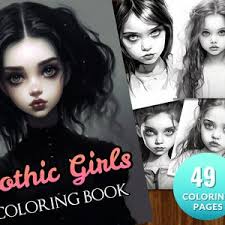 25 Gothic Beauty Coloring Pages Set II Adult Coloring Book Printable  Gorgeous Goth Teens Download Grayscale Illustration PDF Girls Tattoos