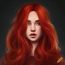 Character Ruby Woods with red shaggy hair and expressive green eyes