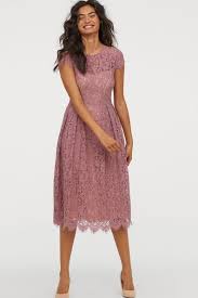 Calf Length Lace Dress Dark Pigeon Blue Ladies H M Us Dusty Rose Dress Rose Lace Dress Rose Dress Outfit