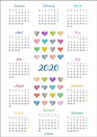 Pdf Printable Calendar 2020 One Page Colorful Hearts In 2020 Printable Calendar 2020 Printable Calendar Printable Calendar Template