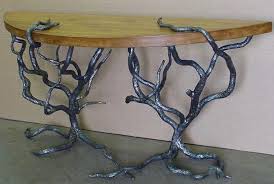 Hand Forged Metaltreeartprojects Wood And Metal Table Metal Furniture Iron Furniture