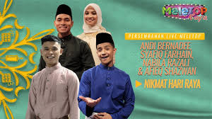 Sebanyak 16 kategori dipertandingkan merangkumi bidang muzik, radio, televisyen, filem dan digital. Nikmat Hari Raya Andi Bernadee Syafiq Farhain Nabila Razal Persembahan Live Meletop Raya Youtube