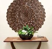 48"Large Round Carved Wood Floral Wall Panels. Asian Home Decor Wood Wall  Decor.