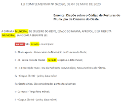 O próximo feriado em portugal no ano 2021 é no dia 3 de junho 2021: Feriados De 2021 Em Cruzeiro Do Oeste Pr