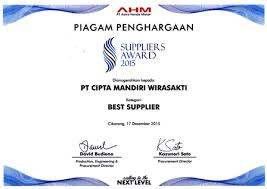 Cipta mandiri wirasakti (plant 2) average rating: Pt Cmw Award And Certificate