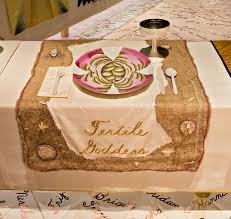 The dinner party, widely regarded as the first epic feminist artwork, is a symbolic history of women in western civilization. Fertile Goddess Judy Chicago Postmodern Art Dinner Party