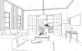 Widely known as the sitting room or lounge, a living room is a comparatively new term with regards to the drawing room in the world of interior designing. Interior Design Living Room Drawing 3d Illustration Stock Photo Picture And Royalty Free Image Image 102160464