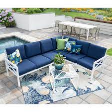 Ausrüstung ab 50 € portofrei! Leisure Made Blakely White 5 Piece Aluminum Outdoor Sectional Set With Navy Cushions 610473 Nvy The Home Depot In 2021 Used Outdoor Furniture Patio Sectional Conversation Set Patio