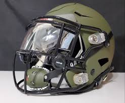 Shoc Clear Mirror Zero G On An Army Green Matte Speed Flex Football Helmets Helmet Helmet Visor