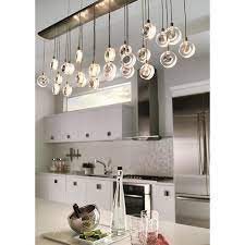 Lbl Lighting Bling 26 Light Satin Nickel Modern Island Linear Suspension Chandelier With Crystal Puck Shades And Xenon Bulbs Hs524crsc76 The Home Depot In 2021 Modern Kitchen Lighting Contemporary Light Fixtures Lighting