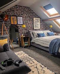 Teenage Boy Bedroom Inspo Yesterday I Was Asked If I Could Suggest Some Teenage Boy Bedroom Inspirat Brick Feature Wall Loft Room Attic Bedroom Designs