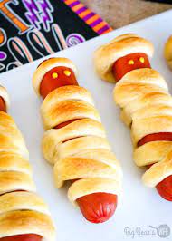 Crescent Roll Mummy Dogs Recipe Halloween Food Dinner Easy Hot Dog Recipe Savory Halloween Food