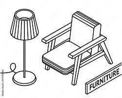 Isometric Outline Furniture. 3D Line Drawn Isometric Armchair And Floor  Lamp. White Background. Stock Illustration | Adobe Stock