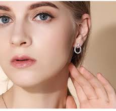 LByzHan 100% Real 925 Sterling Silver Crystal Rhinestone Geometric Round  Stud Earrings For Women Beautiful Jewelry