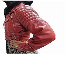 Kadın 100% Gerçek Kuzu Derisi Kırmızı Deri, Kırpılmış, Parti Giyim,  Kapitone Stil Ceket, Film Tarihi, Motosiklet Ceketi, Bolero SHRUG Biker  ceket, Girlfreind Hediye uygun fiyatlı satın alın - fiyat, ücretsiz  teslimat, fotoğraflarla