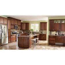 Base kitchen cabinet with 3 drawers in unfinished beech. Hampton Bay Hampton Assembled 18x34 5x24 In Drawer Base Kitchen Cabinet With Ball Bearing Drawer Glides In Cognac Kdb18 Cog The Home Depot In 2021 Home Depot Kitchen Kitchen Cabinets Home Depot Cherry Cabinets