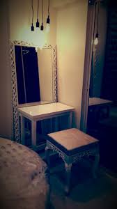 Maybe you would like to learn more about one of these? White Glossy Dressing Table With Hanging Lights And Designed Full Body Mirror By Alaya D Decor